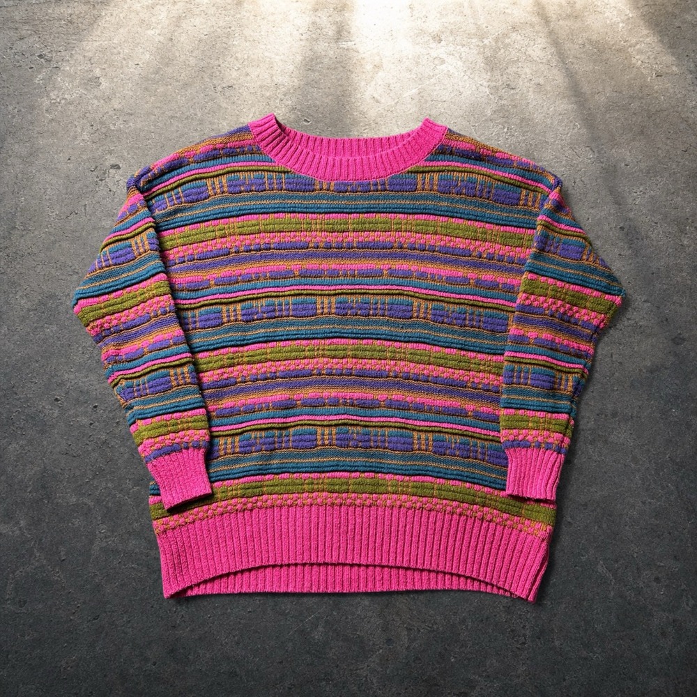 Wild Fable Retro Striped Oversized Crewneck Sweater Pink Multi Size XL